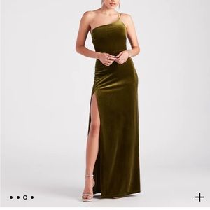 Olive green velvet maxi dress